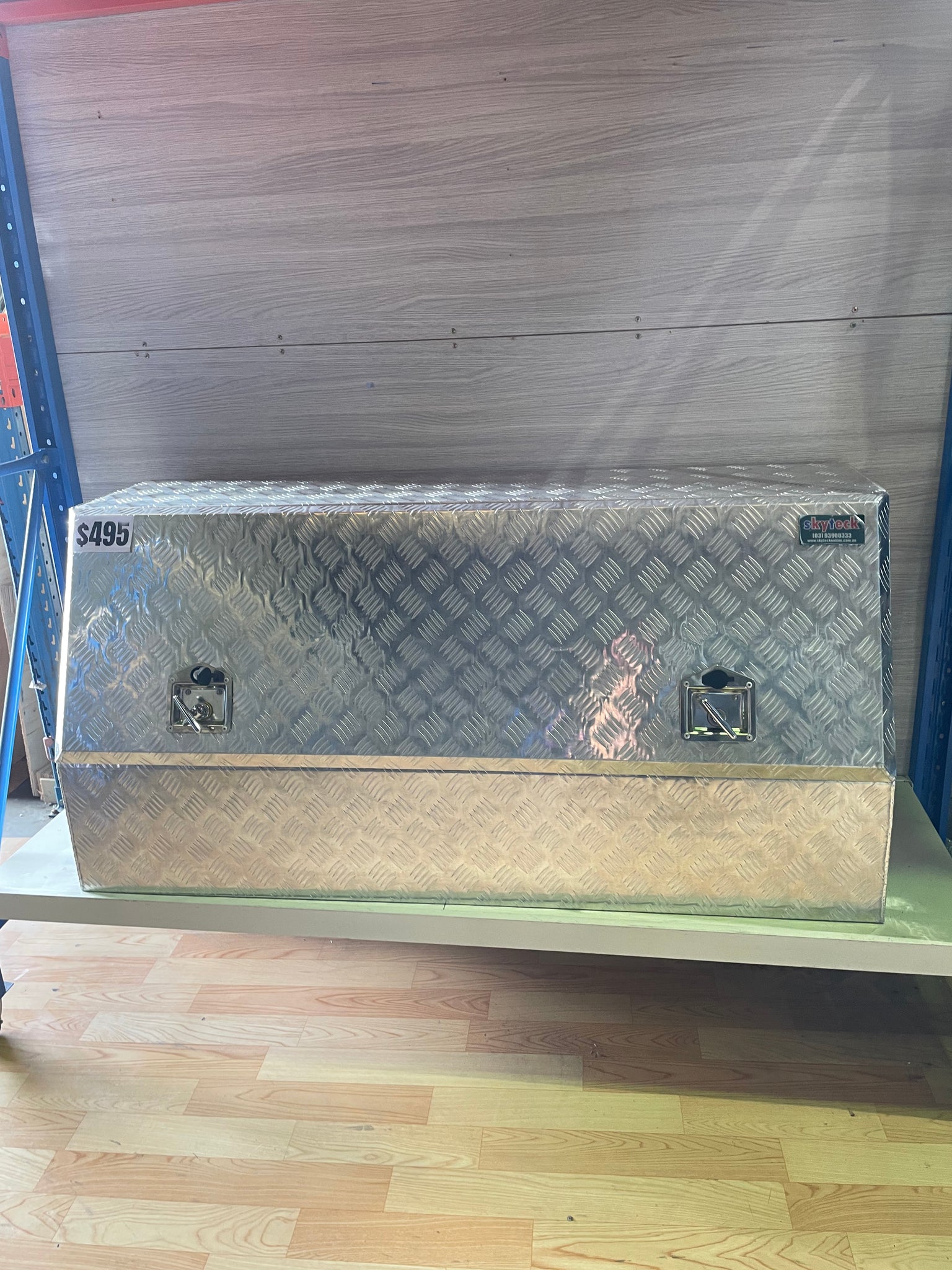 (Half Open) 145cm(L) x 50cm(D) x 70cm(H) Aluminum Checkerplate Tool Box for UTE & Trailer Storage (Sliver)