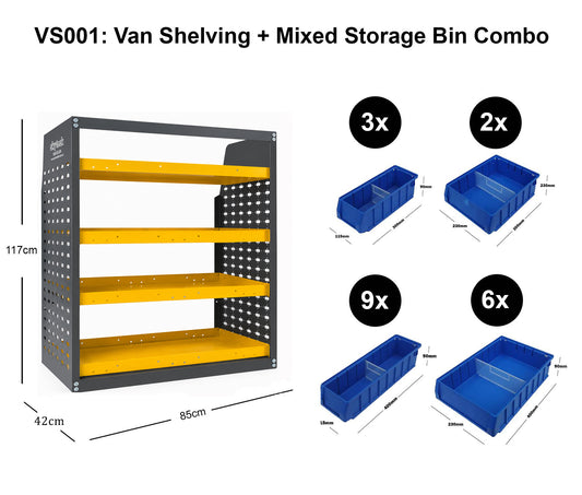 Van Shelving 4-Tier Mixed Storage Bin Combo 85x43x117cm