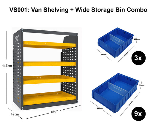 Van Shelving & Wide Storage Bin Combo 85x43x117cm 4-Tier