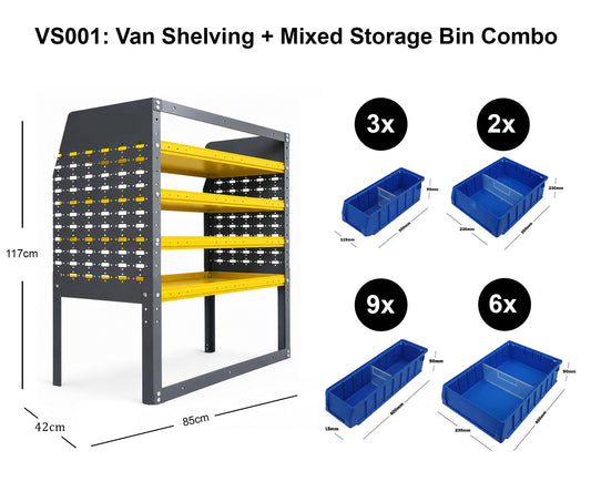 Van Shelving 4-Tier Mixed Storage Bin Combo 85x43x117cm