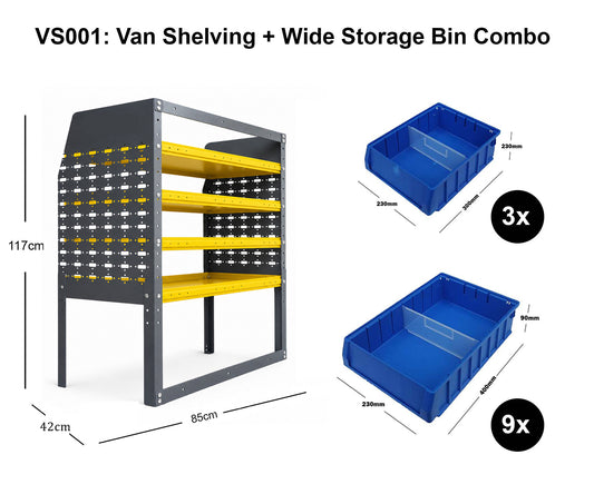 Van Shelving & Wide Storage Bin Combo 85x43x117cm 4-Tier