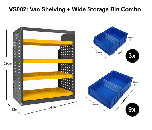 4-Tier Van Shelving System with Wide Storage Bins 85x43x122cm