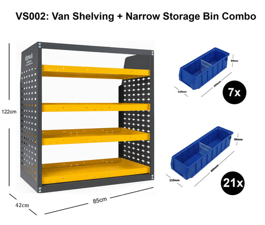 Van Shelving 4-Tier Rack with Narrow Storage Bins 85x43x122cm