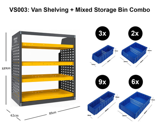 Van Shelving Unit with Mixed Storage Bins 85 x 43 x 129cm