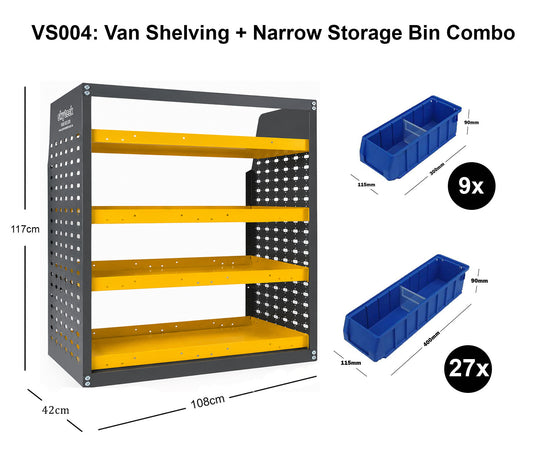 4-Tier Van Shelving Unit with Narrow Storage Bins 85x43x129cm