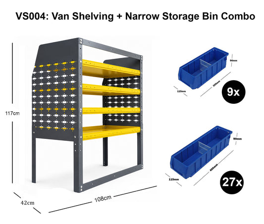 4-Tier Van Shelving Unit with Narrow Storage Bins 85x43x129cm