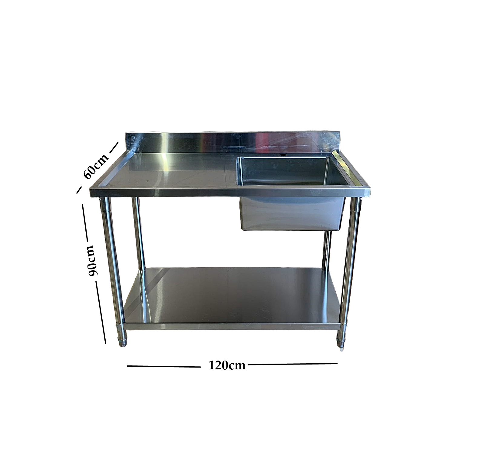 1200W X 600 D X 900 H Single Right Stainless Sink With 120mm Splashback