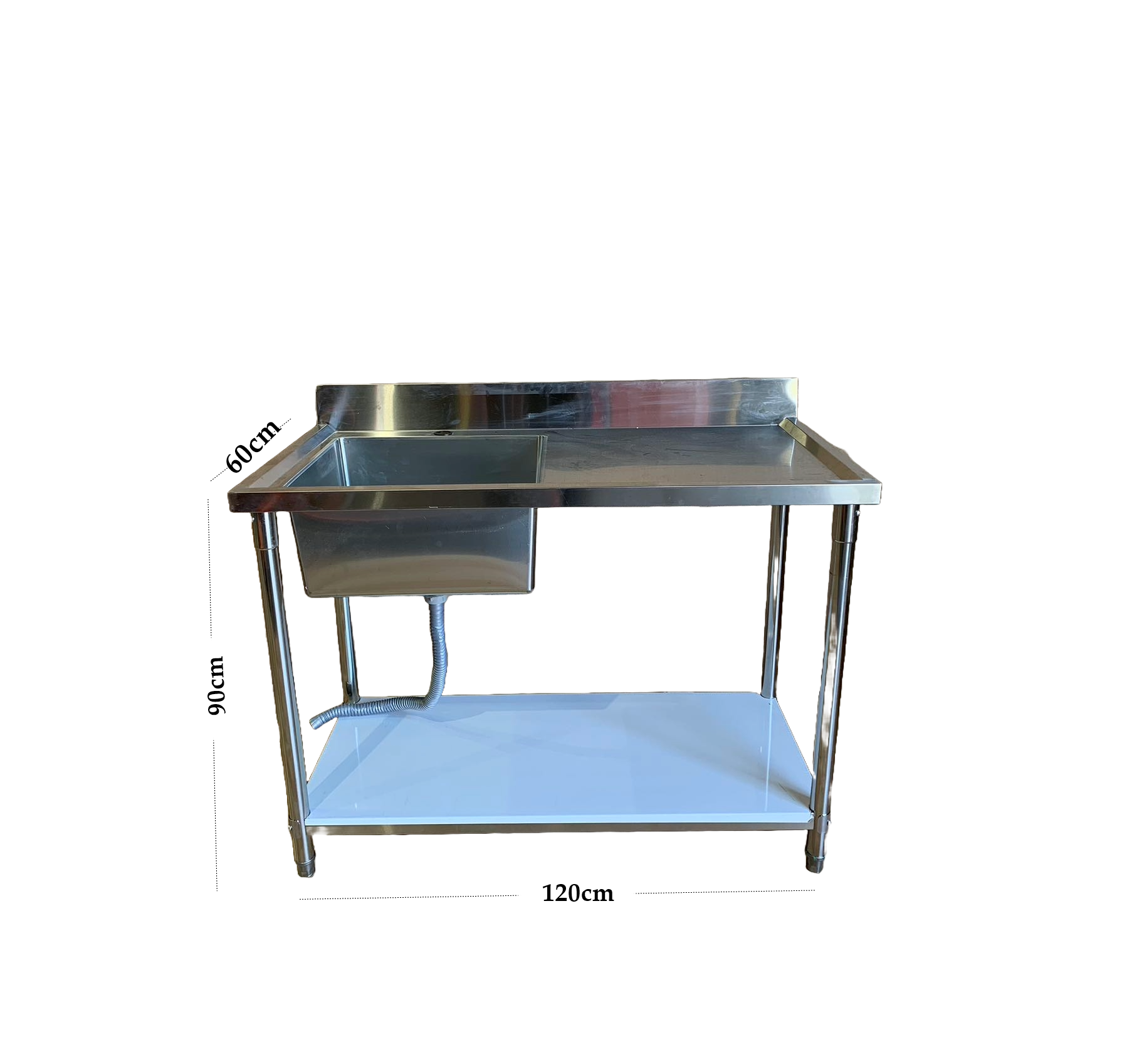 (Back In stock around 1.1) 1200W X 600 D X 900 H Single Left Stainless Sink With 120mm Splashback