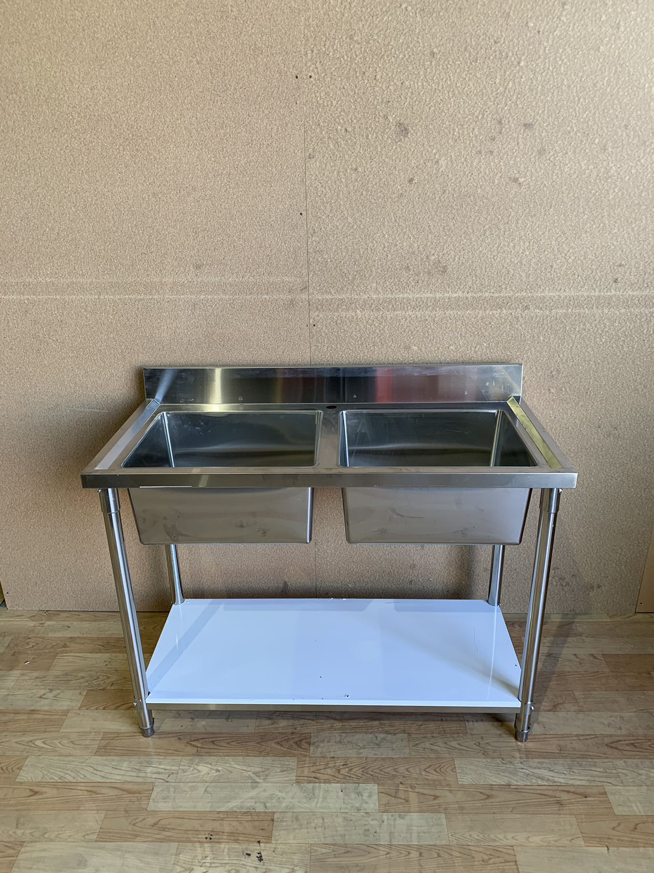 1200W X 600 D X 900 H Double Centre Stainless Sink With 120mm Splashback