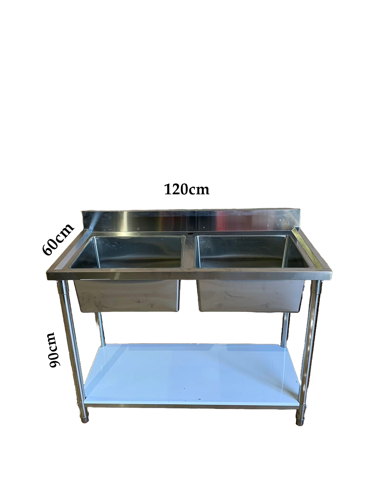 1200W X 600 D X 900 H Double Centre Stainless Sink With 120mm Splashback