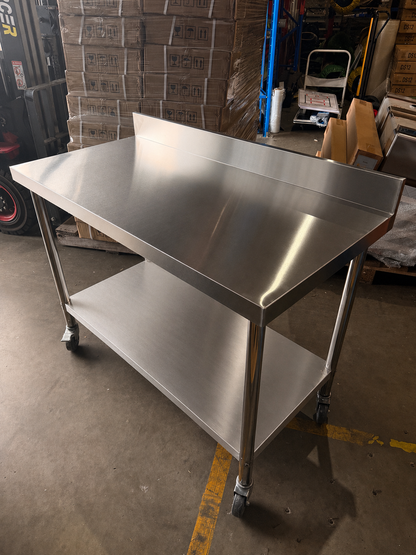 (Brisbane Only) 304 Stainless Steel Workbench 1000x600x900mm With Splashback 2-Tier