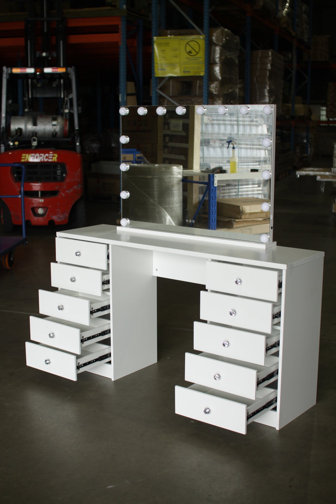 WHITE MAKE-UP DRESSER TABLE WITH LED MIRROR WITH 10 DRAWERS KL-DS06