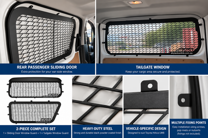 Toyota HiAce LWB Window Guard Set (2019-current) – Sliding Door & Tailgate (2PCS)