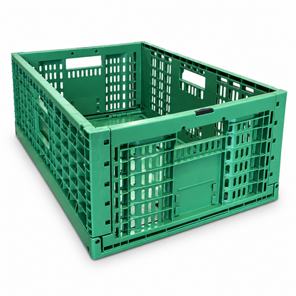 Brisbane only- Green Collapsible Vented Plastic Storage Crate 60x40x31cm Blue Stackable PC60G