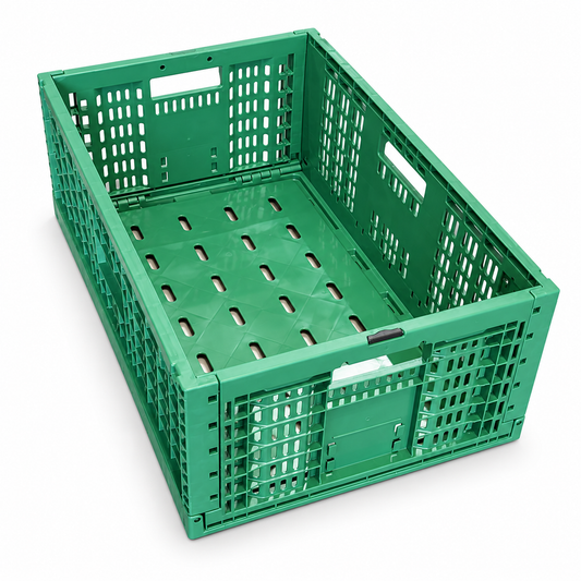 Brisbane only- Green Collapsible Vented Plastic Storage Crate 60x40x31cm Blue Stackable PC60G