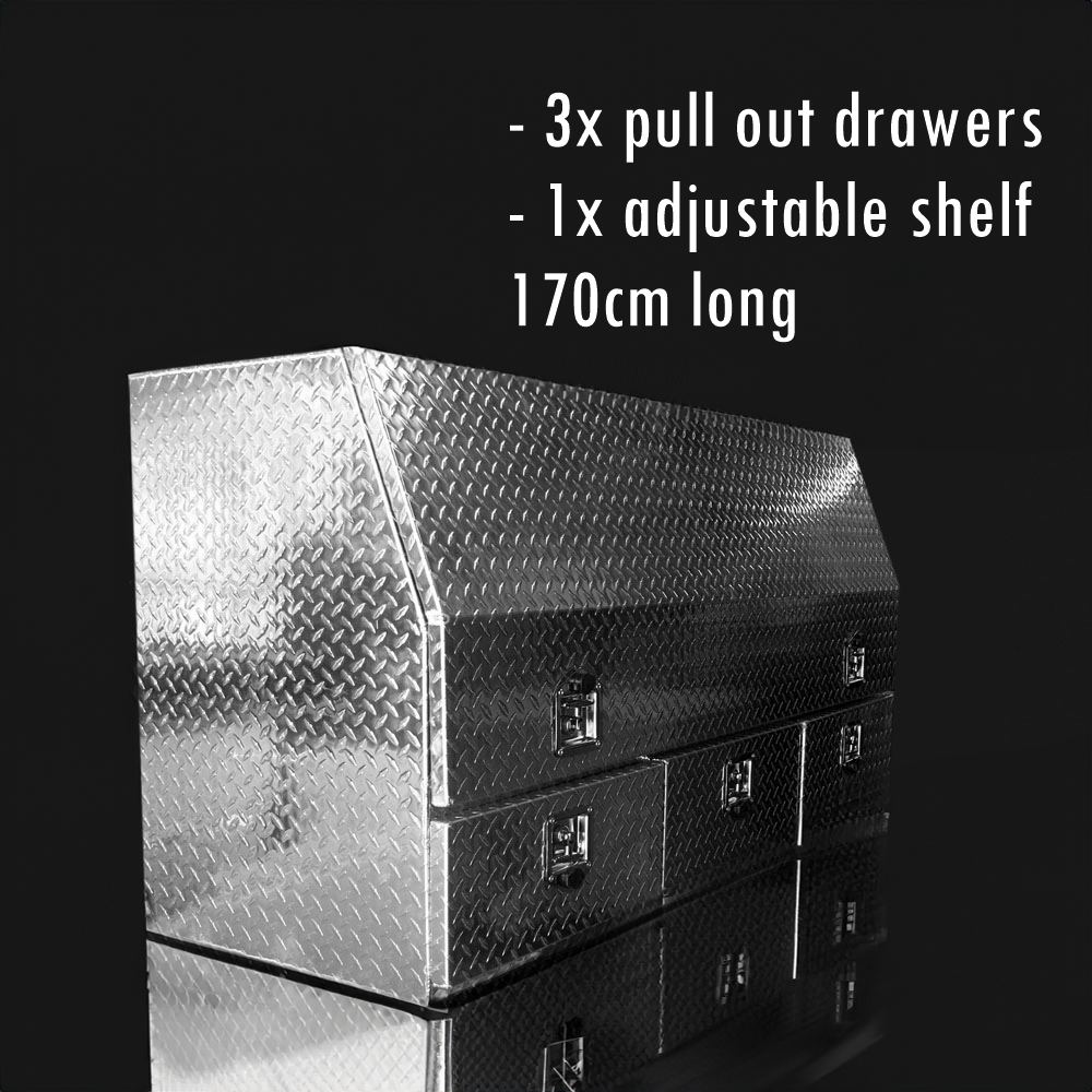Aluminium Checkerplate UTE Tool Box 170cm – 3 Drawers & Shelf