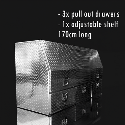 Aluminium Checkerplate UTE Tool Box 170cm – 3 Drawers & Shelf