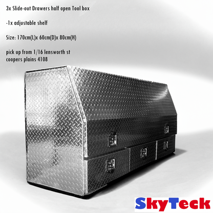 Aluminium Checkerplate UTE Tool Box 170cm – 3 Drawers & Shelf