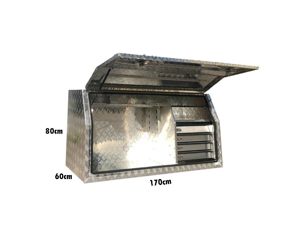 Aluminium Checkerplate UTE Tool Box 170cm with 4 Drawers and Shelf