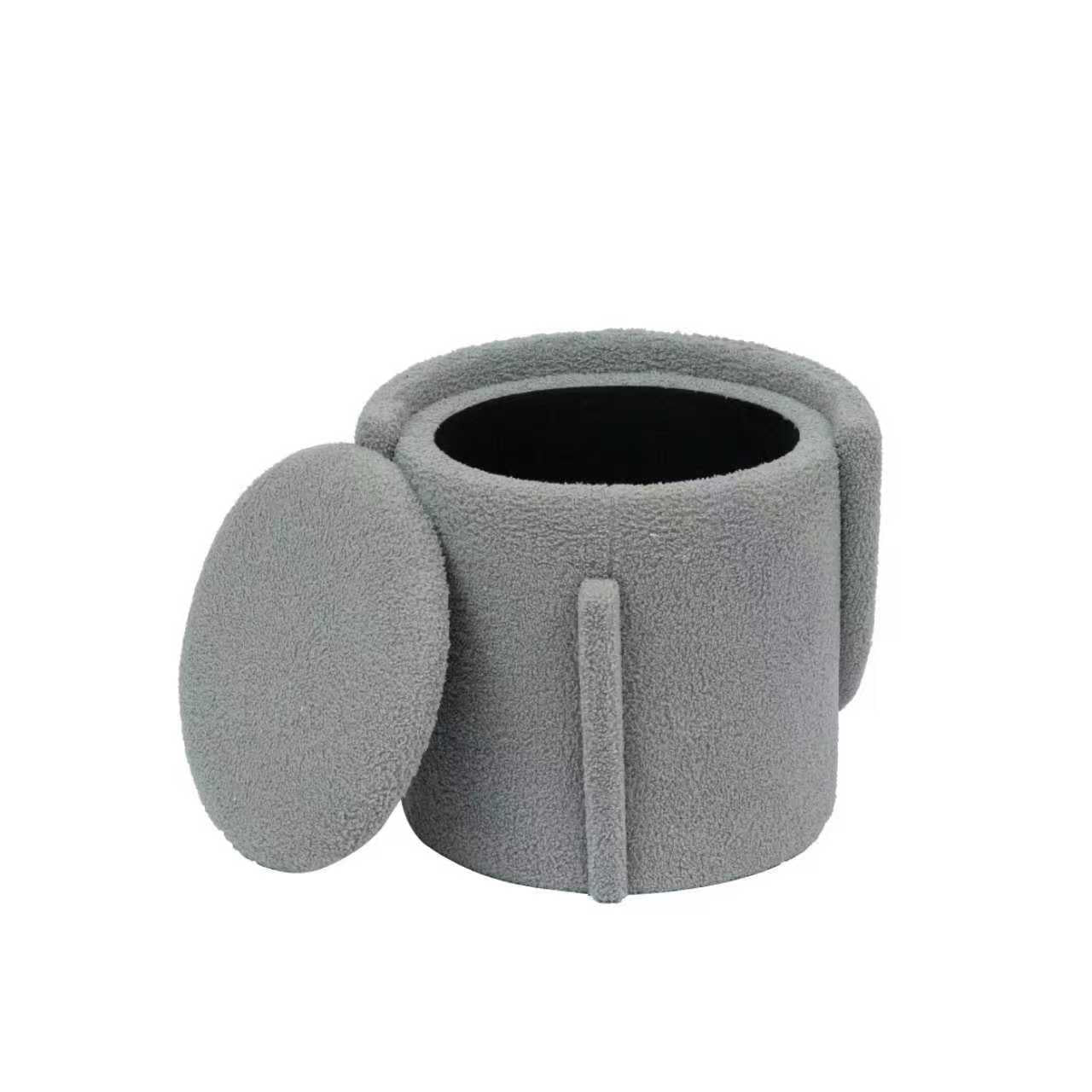Grey Vanity Stool with Storage | Foldable Ottoman Chair with Backrest for Bedroom & Dressing Table