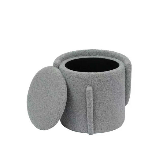 Grey Vanity Stool with Storage | Foldable Ottoman Chair with Backrest for Bedroom & Dressing Table