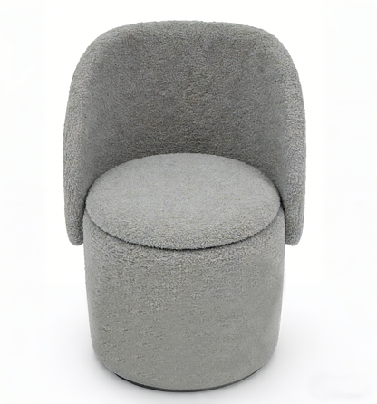 Grey Vanity Stool with Storage | Foldable Ottoman Chair with Backrest for Bedroom & Dressing Table