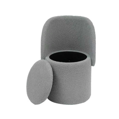 Grey Vanity Stool with Storage | Foldable Ottoman Chair with Backrest for Bedroom & Dressing Table