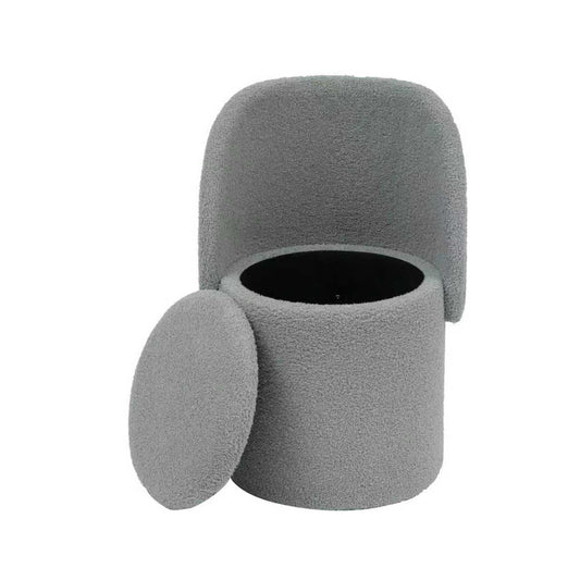 Grey Vanity Stool with Storage | Foldable Ottoman Chair with Backrest for Bedroom & Dressing Table