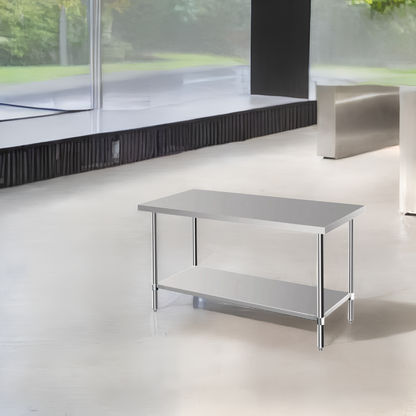 (Brisbane Only) 1000mm(L)x600mm(D)x900mm 304 Stainless Steel Workbench – 2-Tier Commercial Kitchen Prep Table, Outdoor BBQ Table, Food Prep & Garage Work Table