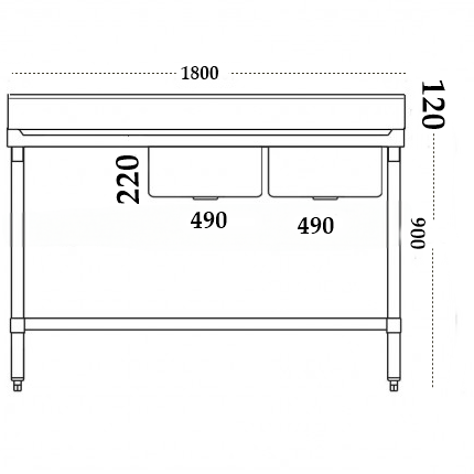 1800W X 600 D X 900 H Double Right Stainless Sink With 120mm Splashback