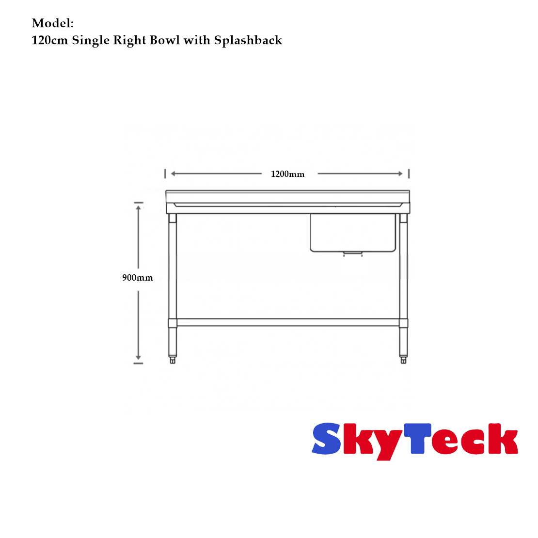 1200W X 600 D X 900 H Single Right Stainless Sink With 120mm Splashback