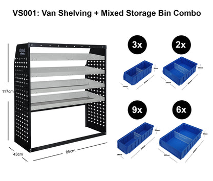 Van Shelving 4-Tier Mixed Storage Bin Combo 85x43x117cm