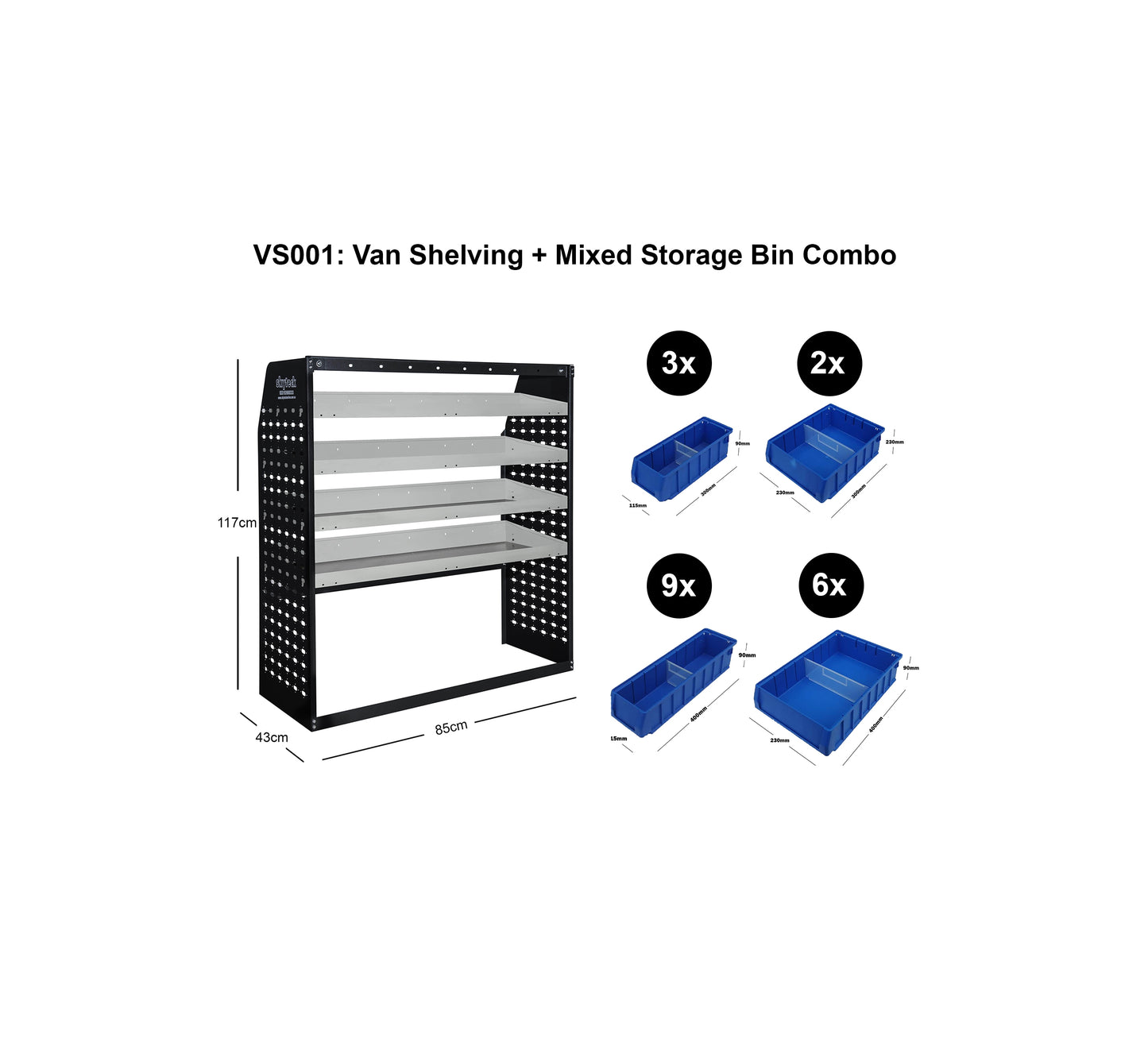 Van Shelving 4-Tier Mixed Storage Bin Combo 85x43x117cm