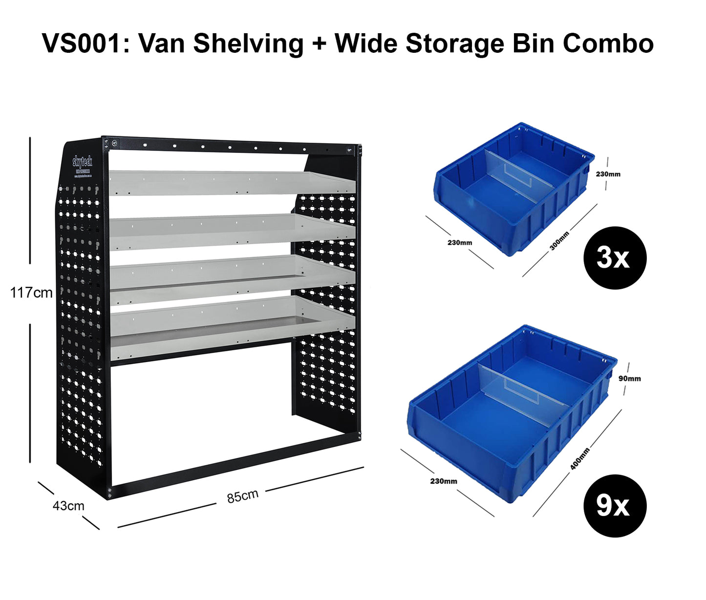 Van Shelving & Wide Storage Bin Combo 85x43x117cm 4-Tier