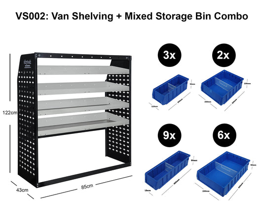Van Shelving 4-Tier Rack with Narrow Storage Bins 85x43x122cm