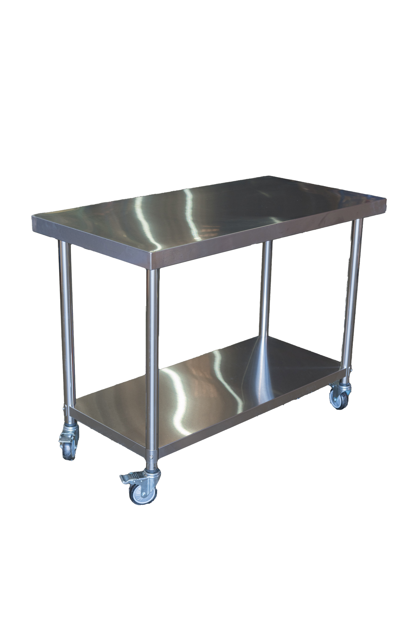 (Brisbane Only) 1000x600x900mm  304 Stainless Steel Workbench with Wheels – 2-Tier Commercial Kitchen Prep Table, Outdoor BBQ Table, Food Prep & Garage Work Table