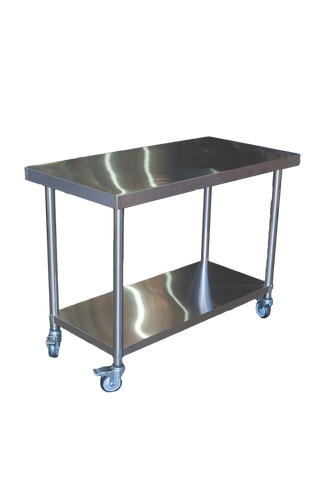 (Brisbane Only) 1000x600x900mm 304 Stainless Steel Food Grade Kitchen 2-tier Workbench With Wheel