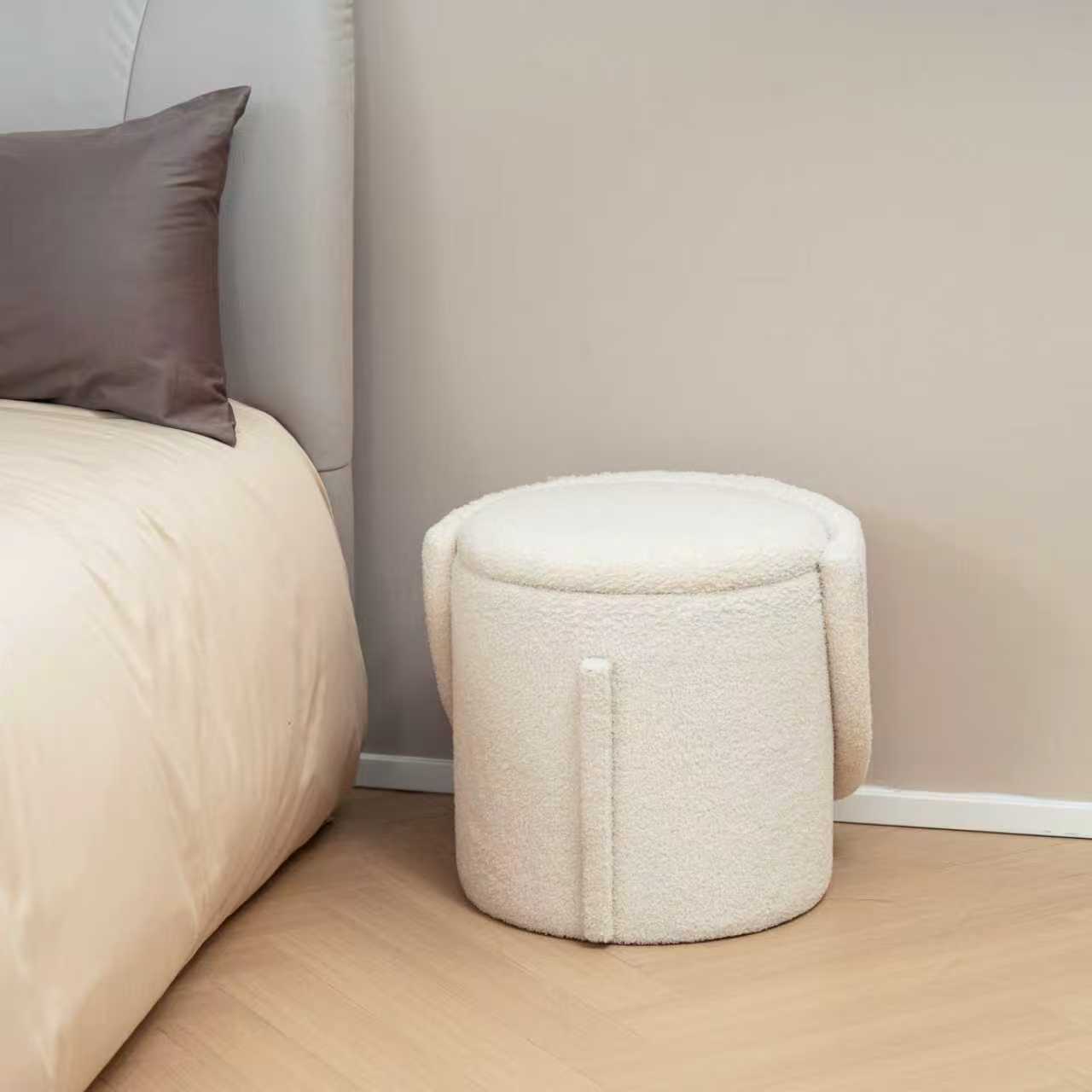 Vanity Stool with Storage and Foldable Backrest, Cream, 51×46.5×71cm