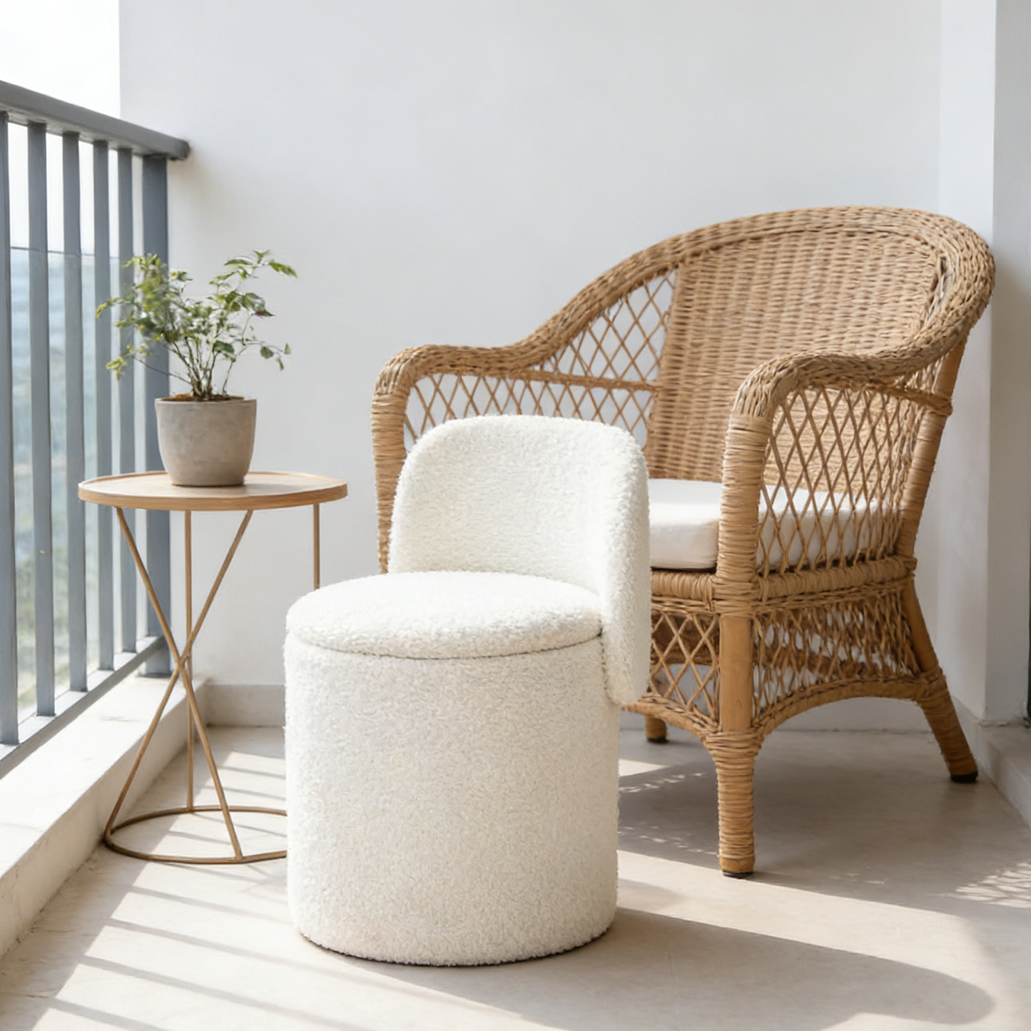Vanity Stool with Storage and Foldable Backrest, Cream, 51×46.5×71cm