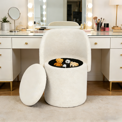 1430mm (with stool) White Glass Top Vanity Dresser with LED Mirror and 9 Drawers, 1430mm