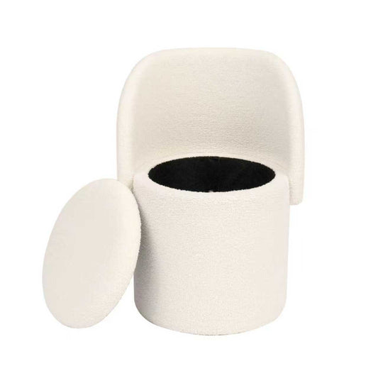 Vanity Stool with Storage and Foldable Backrest, Cream, 51×46.5×71cm