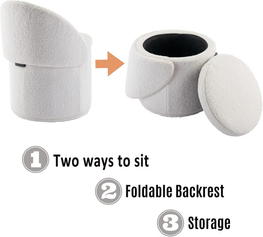 Vanity Stool with Storage and Foldable Backrest, Cream, 51×46.5×71cm
