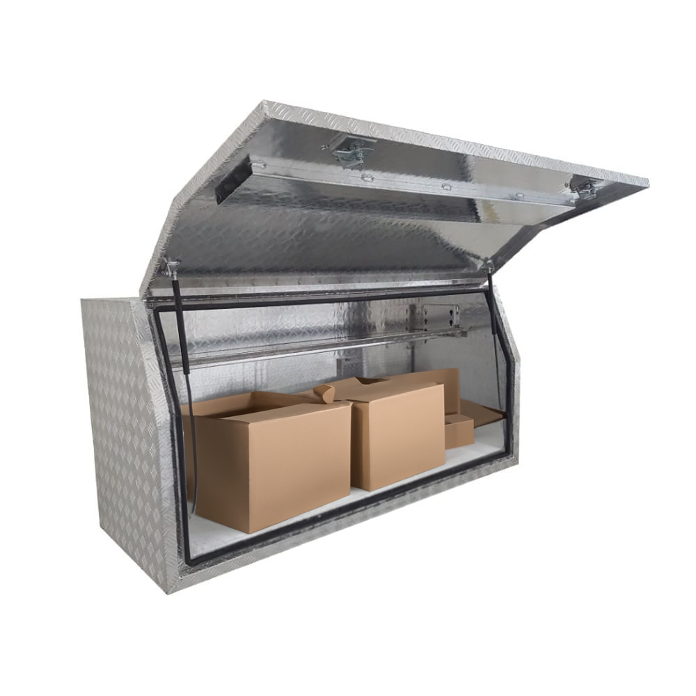 (Full Open) 145cm(L) x 50cm(D) x 70cm(H) Aluminum Checkerplate Tool Box for UTE & Trailer Storage (Sliver)