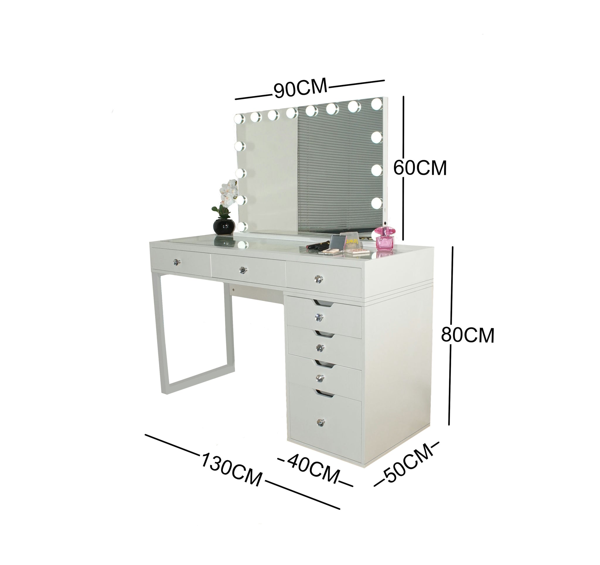 SALE (Brisbane Pick Up Only) WHITE MAKE-UP DRESSER TABLE WITH LED MIRROR WITH 7 DRAWERS WITH LED MIRROR KL-DS10N (NO STOOL) (Copy)