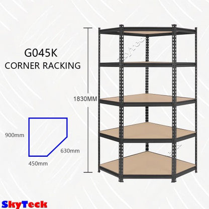 Corner Garage Shelving Unit 5 Tier MDF and Metal Frame Black 90cm