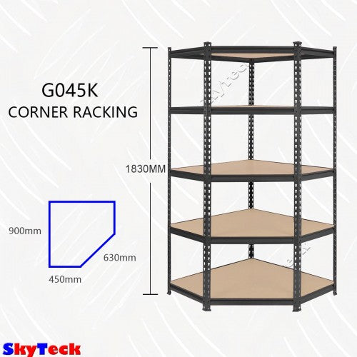 90cm Heavy Duty MDF Corner Garage Shelving Black 5 Tier Storage Complete Unit G045K