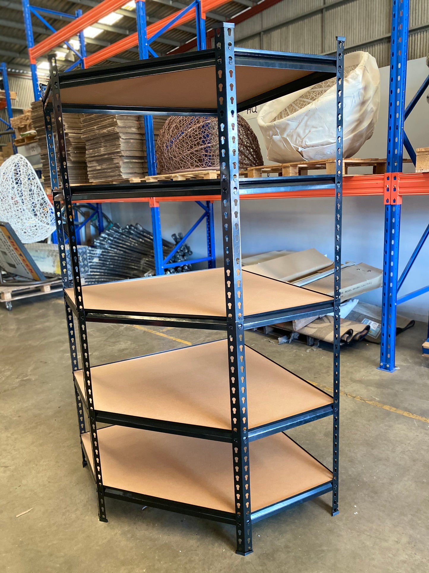 Corner Garage Shelving Unit 5 Tier MDF and Metal Frame Black 90cm