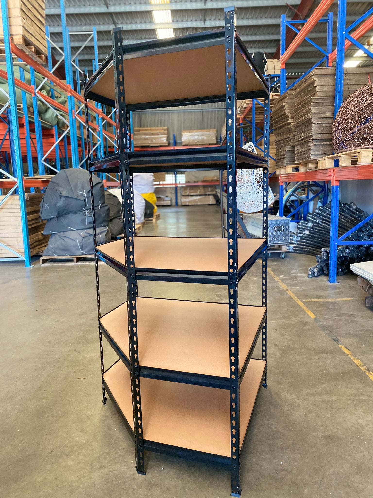 90cm Heavy Duty MDF Corner Garage Shelving Black 5 Tier Storage Comple ...