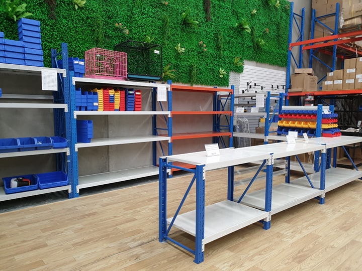 1.2M(L) X 2.4M(H) X 0.6M(D) SHELVES RACKING METAL STEEL BLUE AND ORANGE 1224