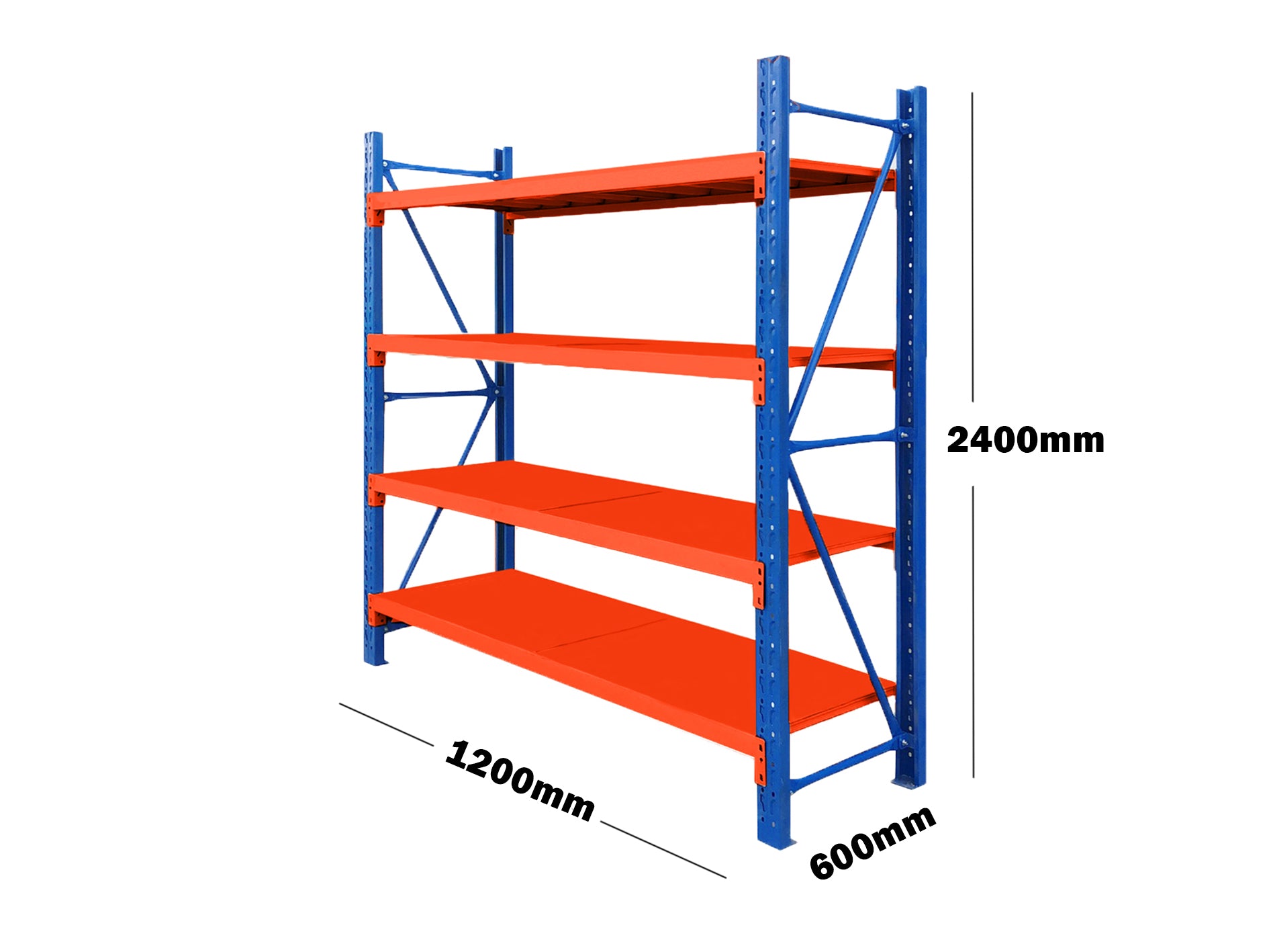 1.2M(L) X 2.4M(H) X 0.6M(D) SHELVES RACKING METAL STEEL BLUE AND ORANGE 1224